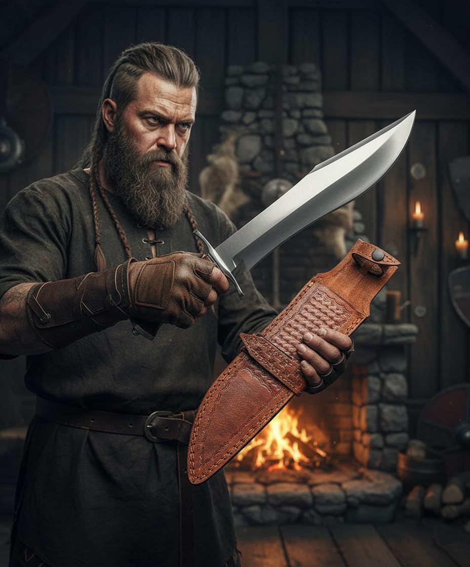 Handmade D2 Steel 15 Inch Bowie Knife with leather sheath - Survival Hunting knife with steel Guard, Rosewood Handle Ideal for Camping Bushcrafting Hunting & outdoor use