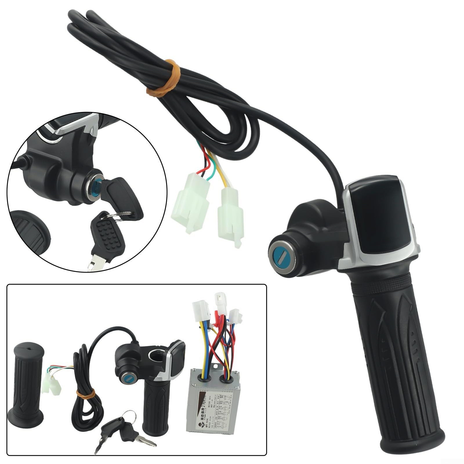 Contrôleur de vélo ou scooter électrique brossé avec poignée d'accélérateur, prend en charge les moteurs 24 V/36 V/48 V 250 W-1000 W, noir argenté (36 V 500 W)