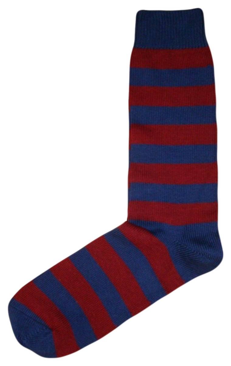 Bassin and Brown Mens Hooped Striped Socks Wine/Deep Blue Socks