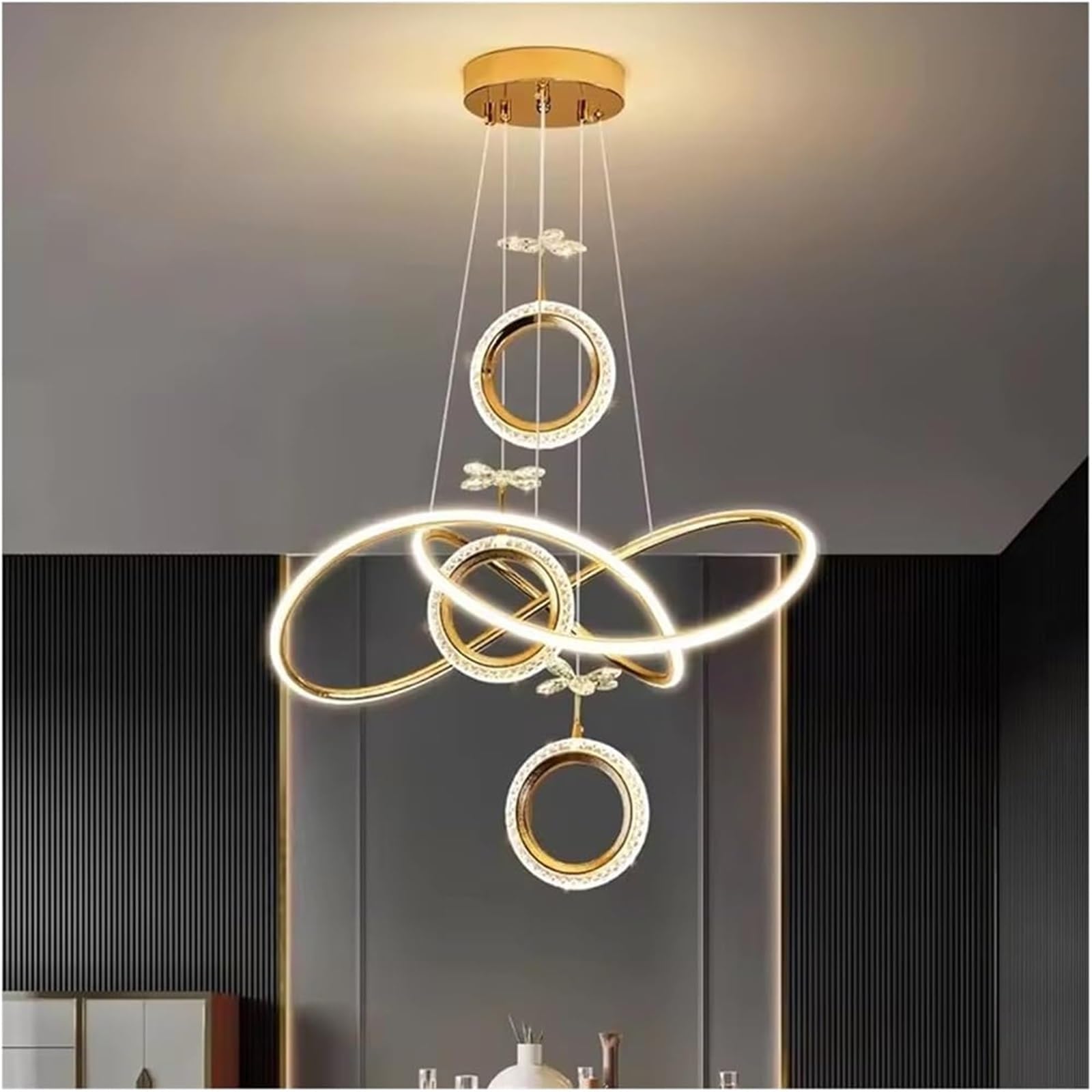 FZQSXAZU Pendant Light Ceiling Shade Decoration Chandelier Lamp for Dining Room and Indoor Lamps Salon Living Modern Home(Gold Circle RC Remote dimming)