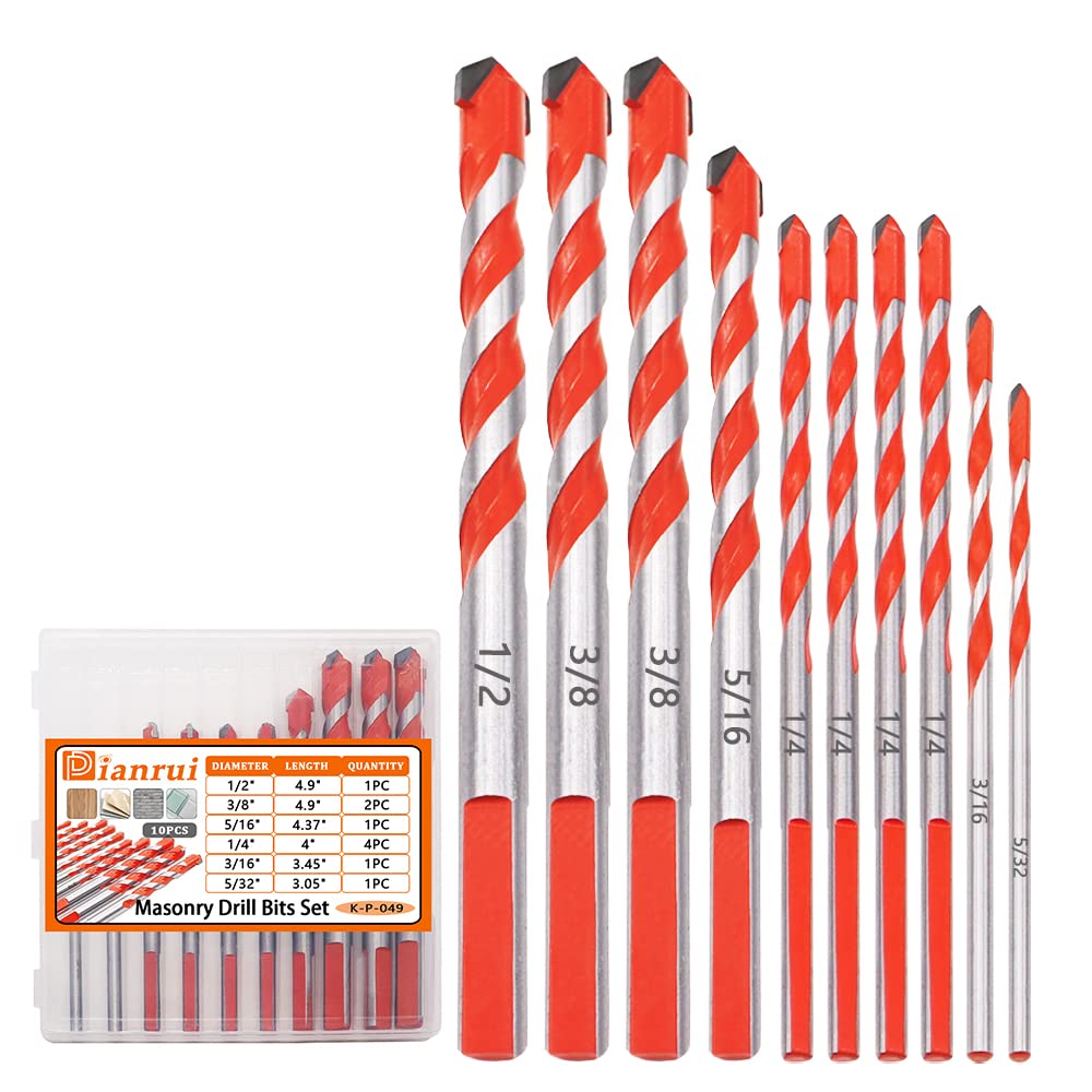 Dianrui 10PCS Masonry Drill Bits Kit Carbide Drill Bits Set