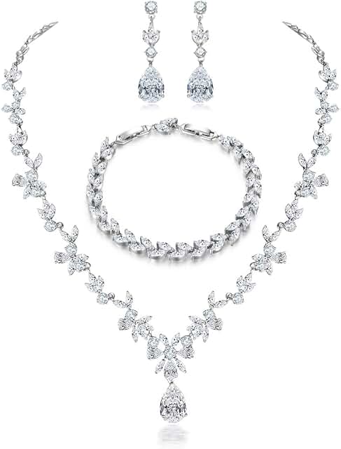 Hadskiss Jewelry Set for Women, Necklace Dangle Earrings Bracelet Set wi...