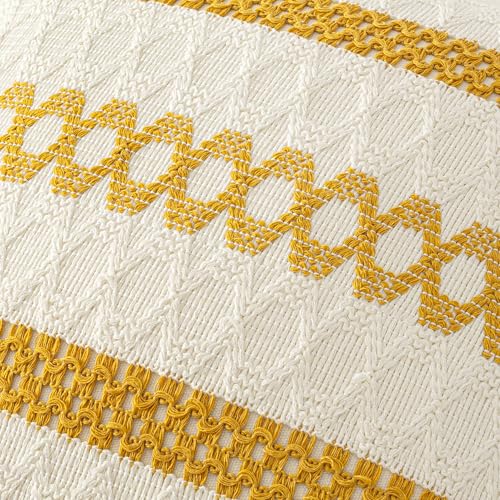 Image of MIULEE Set of 2 Mustard Yellow Boho Decorative Pillow Covers 18x18 Inch | Farmhouse Couch Throw Pillows Modern Spring Cotton Cushion Covers Macrame Woven Home Decor for Bed Sofa Chair