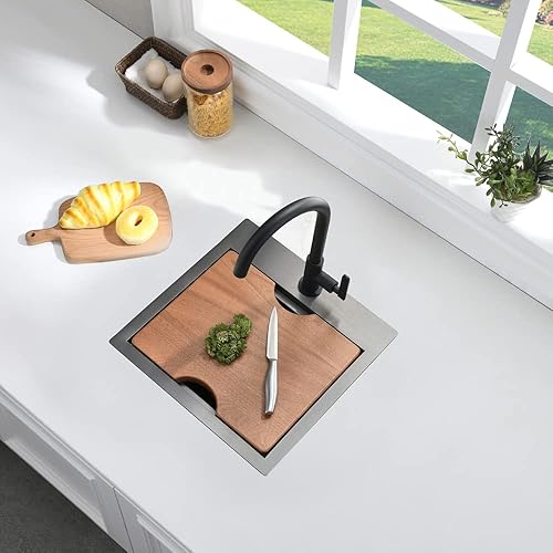 Miniatura 2 de Fregadero de barra de acero inoxidable de 15 pulgadas con caída en 15 x 20 pulgadas, fregadero de cocina de montaje superior, repisa de repisa,