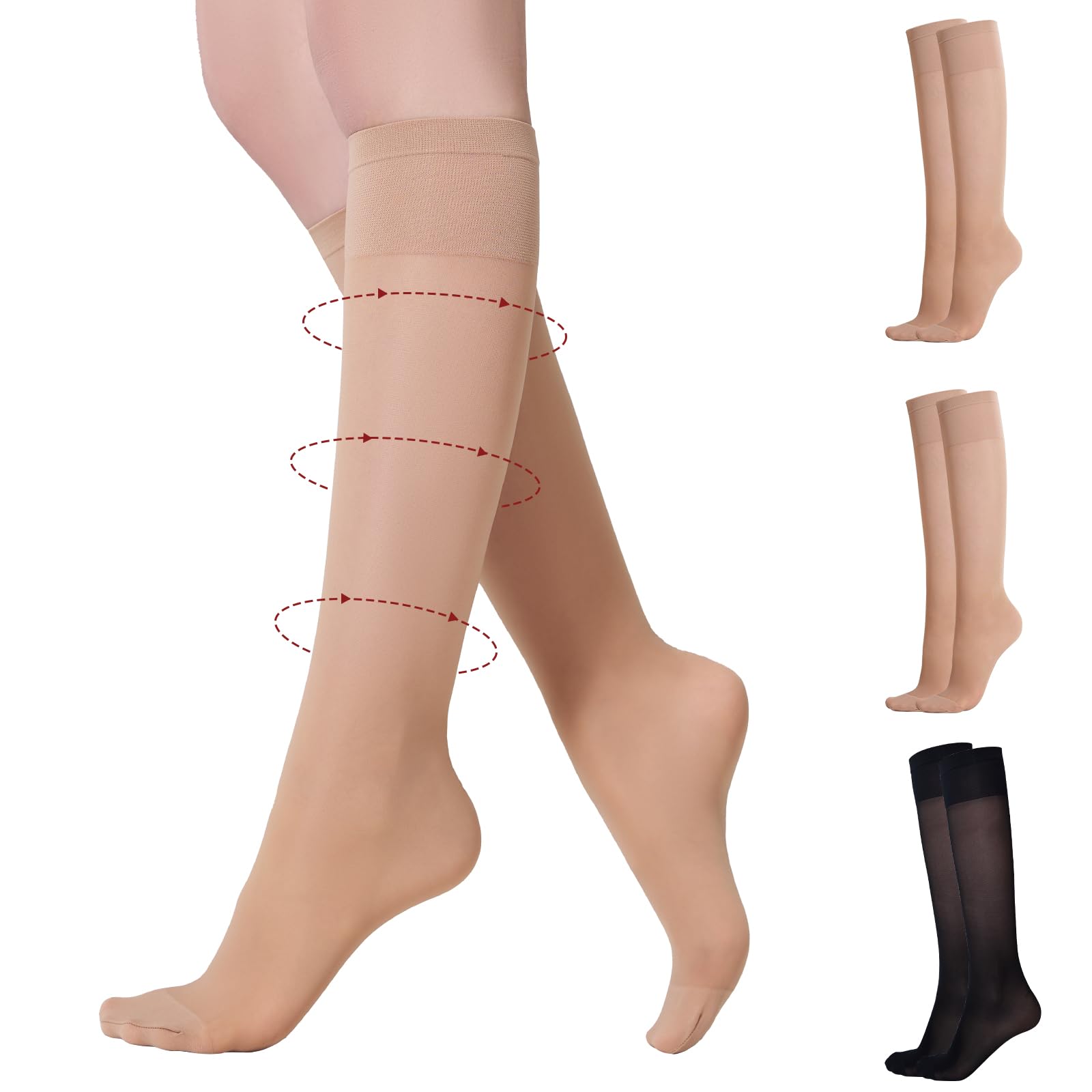 Photo 1 of Yilanmy 3 Pairs Sheer Compression Socks for Women 8-10 mmHg Knee High Stockings Support Work Office Travel Daily Wear