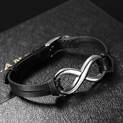 OIDEA Mens Womens Couples Stainless Steel Infinity Symbol Leather Bracelet,Fit for 6-8.1Inch Bracelet2