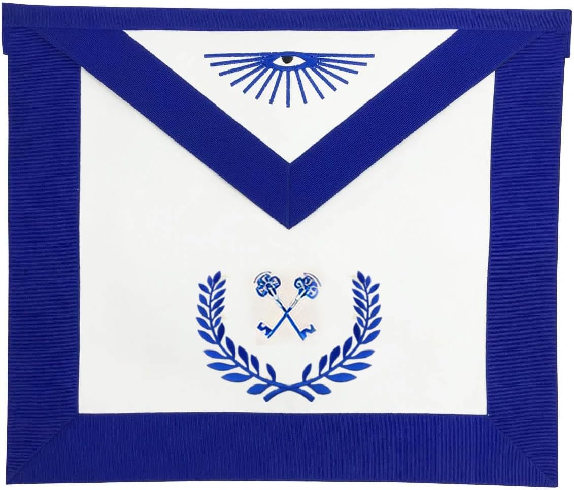 BRICKS MASONS Treasurer Blue Lodge Officer Apron - Royal Blue with Wreath