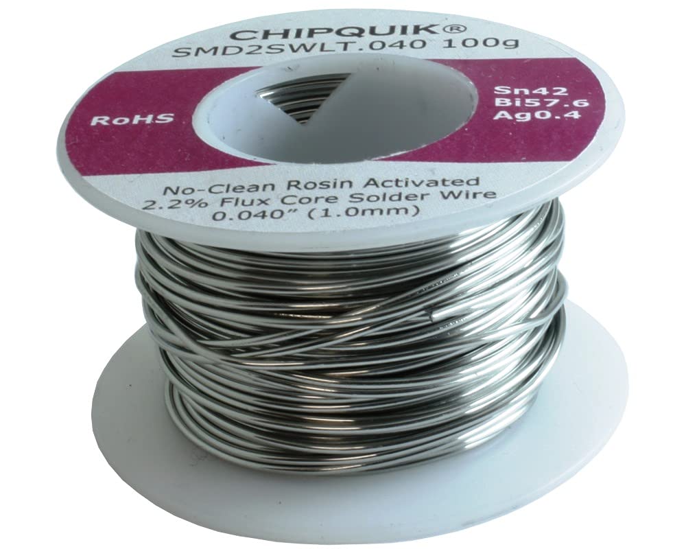 Chip Quik SMD2SWLT.040 100g Sn42/Bi57.6/Ag0.4 2.2% Flux Core Solder Wire 1.0mm 100g