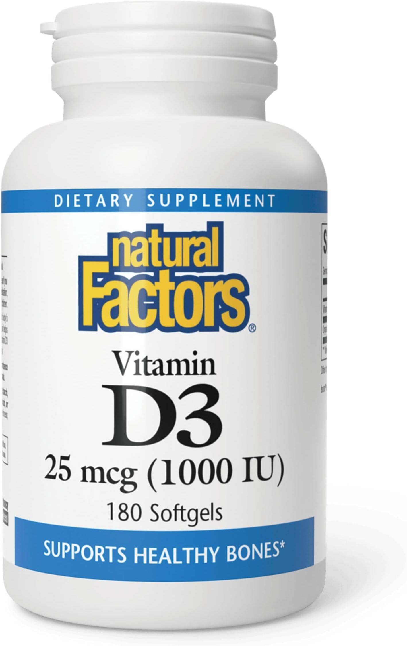 Vitamin D3 1000 IU (25 mcg), Supports Strong Bones, Muscles and Immune Function, 180 Tablets