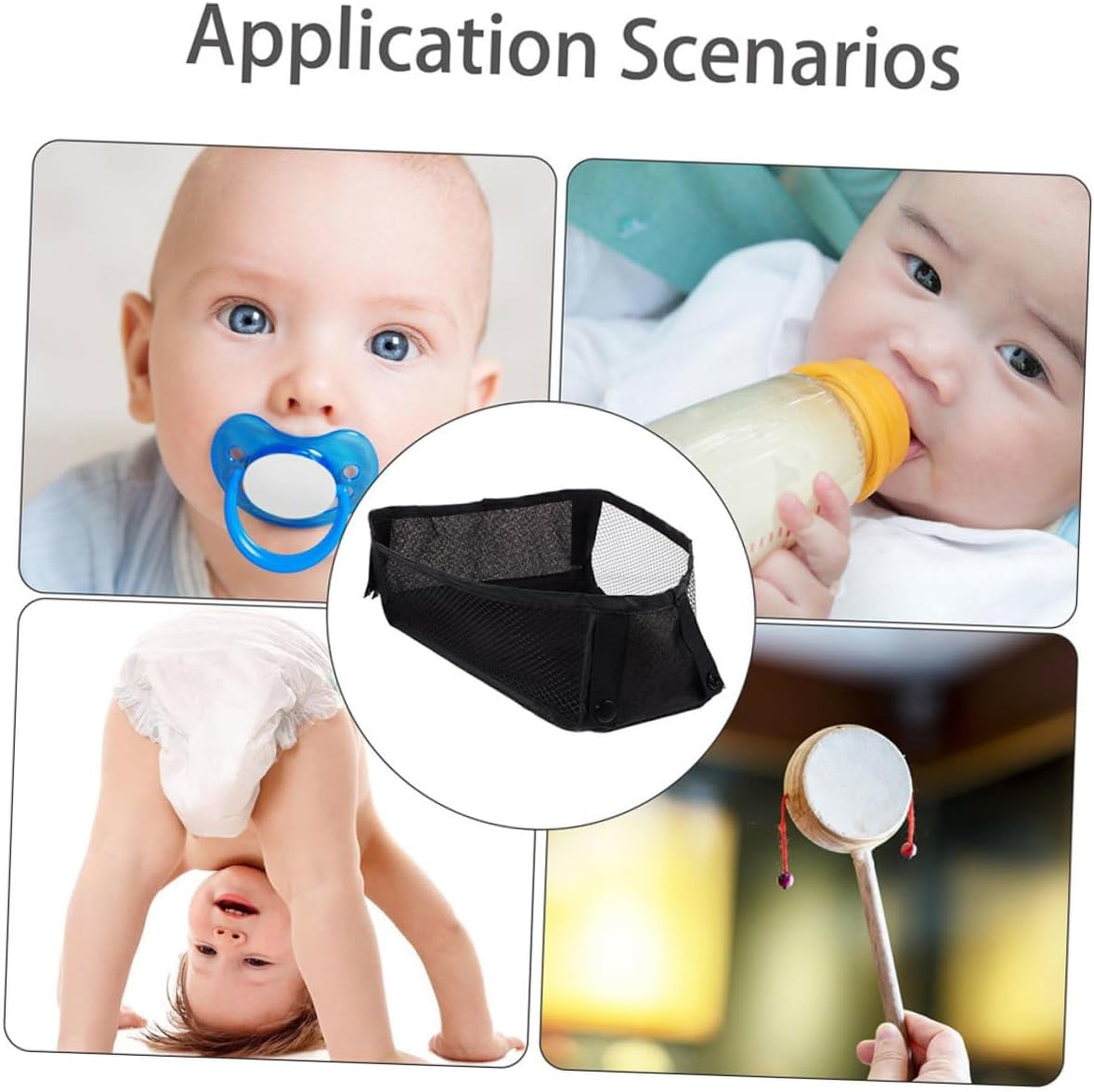 2pcs Universal Stroller Mesh Cargo Net Pouch for Pushchair Organizer with Detachable Storage Bag and Board, Small Diaper Bag for Snacks under Table Storage