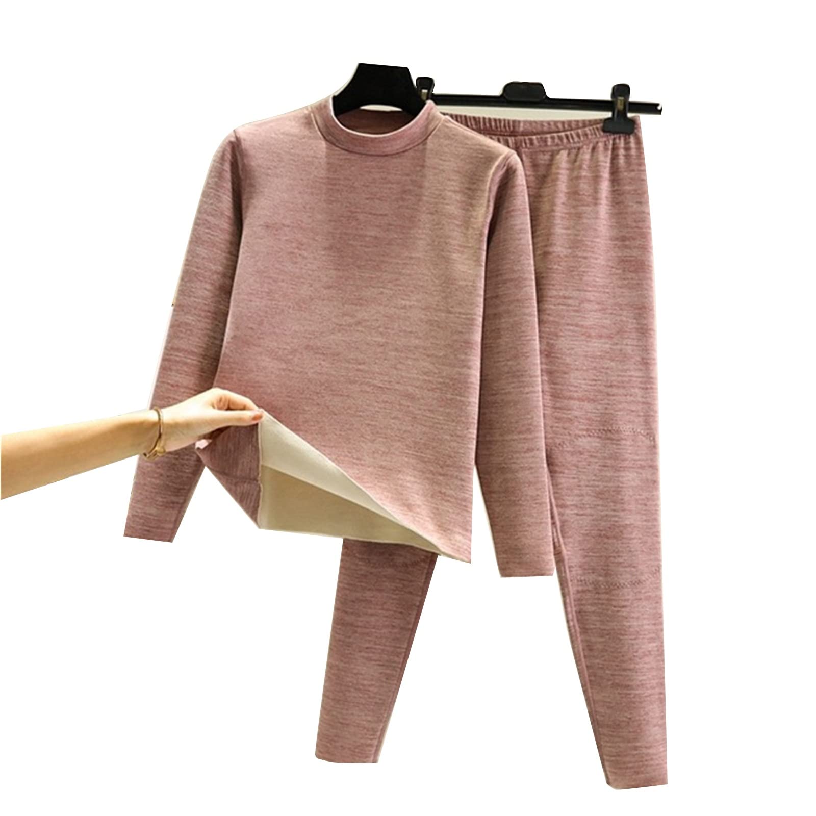 ACiyD Ropa Interior Térmica De Mujer Trajes De Ropa Interior Térmica Superior Forro Polar De Doble Cara Espesar Conjunto De Calzoncillos Largos De Invierno (Color : Noir, Size : L) (Dark Pink L)