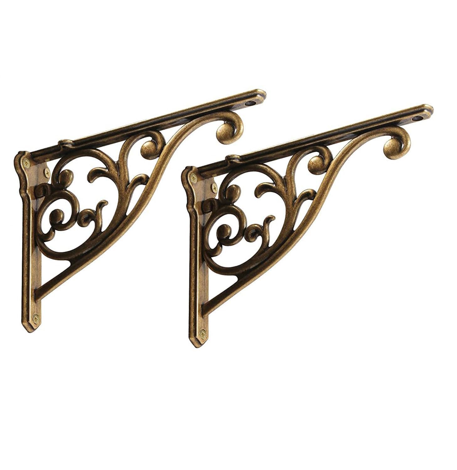 KHTUMEWARE-SB Antique Brass Shelf Brackets 4 in (102 mm) 4-Pack