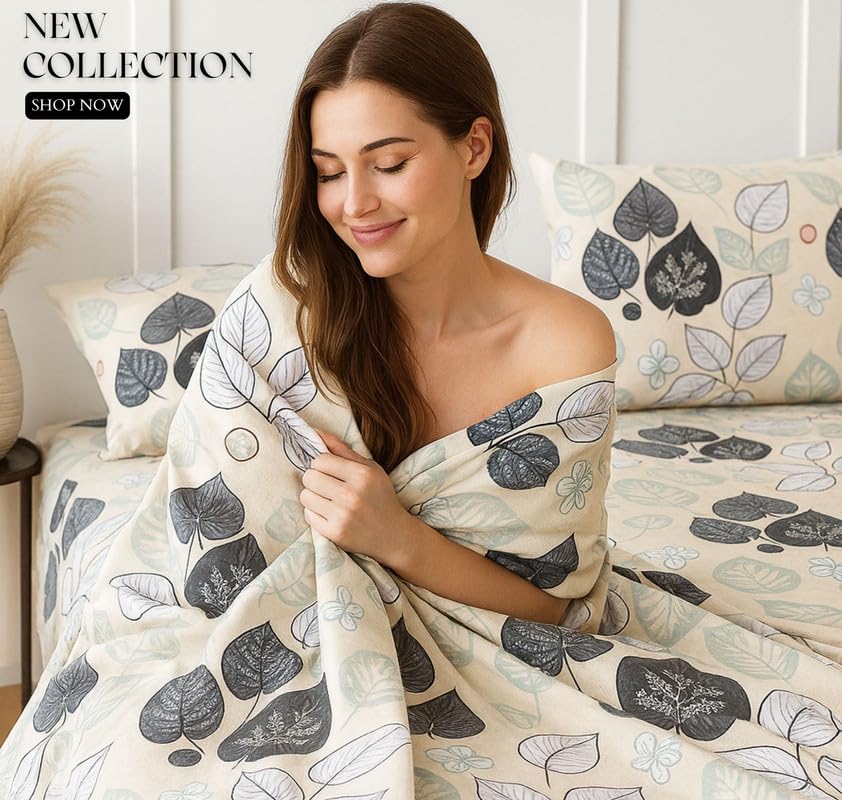 Image of BSB HOME 300 TC Cotton Microfiber XXL Super King Size Bedsheet for Double Bed, Without Joint King Size 108 Inches X 108 Inches, 9 Feet, 275 X 275 cm with 2 Large Size Pillow Covers - Beige Black