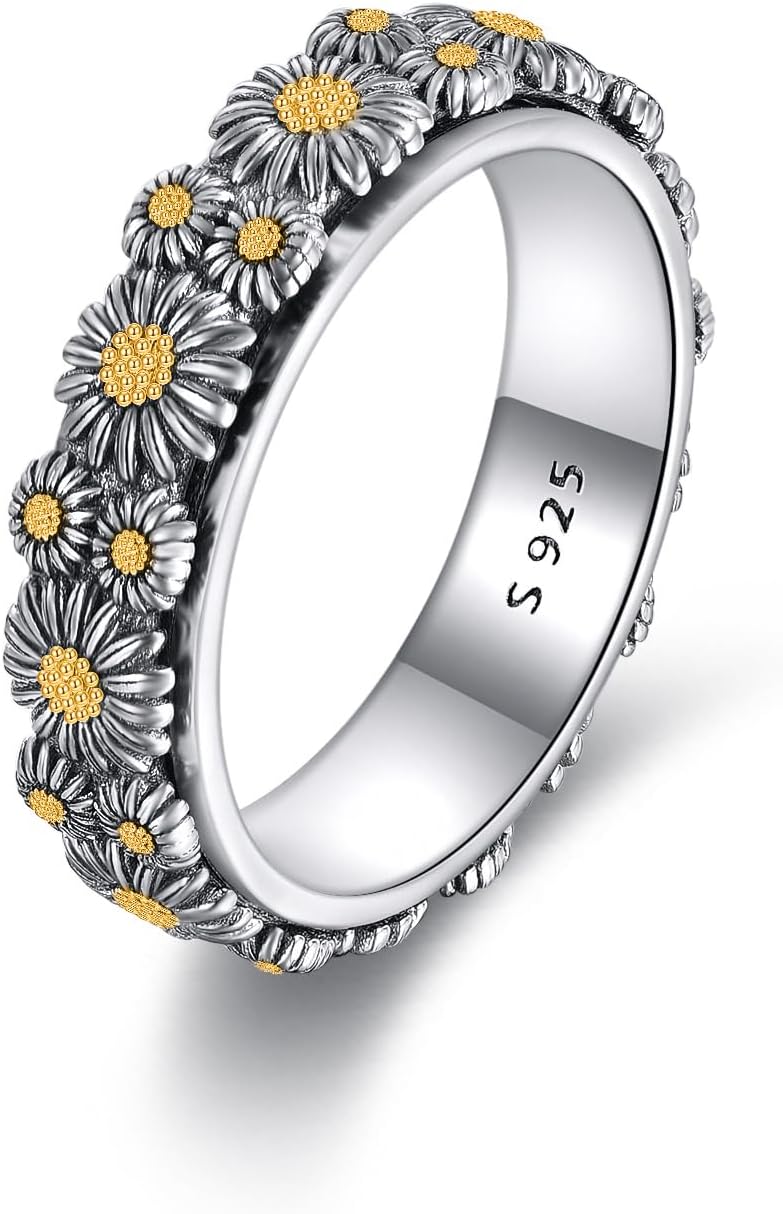 POPLYKE Sterling Silver Anxiety Spinner Rings Rotatable Fidget Mood Rings for Women Relieve Stress Gift