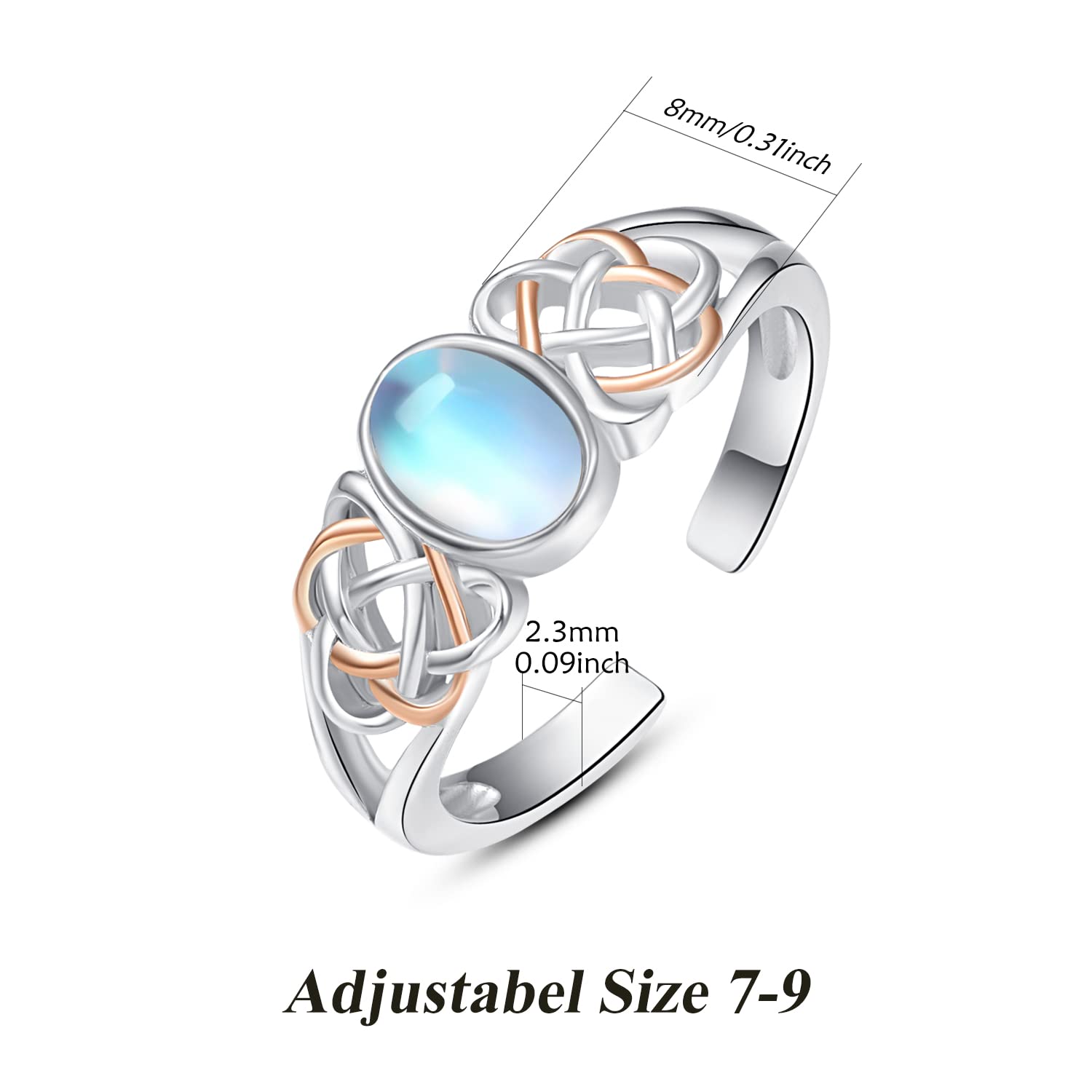 Keltischer Knoten Ring 925 Sterling Silber Ringe für Frauen Mondstein Ring Keltischer Knoten Offener Verstellbarer Ring Versprechen Schmuck(Keltischer Mondsteinring)