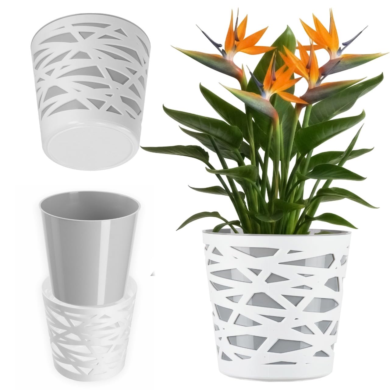 KADAX Blumentopf, Übertopf, runder Pflanztopf aus Kunststoff, Pflanzkübel für Blumen, Pflanzen, Balkon, Blumenkübel für Innen, leichtes Pflanzgefäß, moderner Blumenübertopf (15cm, Grau)
