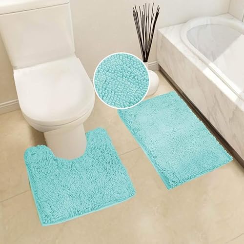 Miniatura 2 de Linen Plus - Juego de baño que incluye tapete de baño de felpilla suave antideslizante, tapete de contorno, cortina de ducha y ganchos de acero