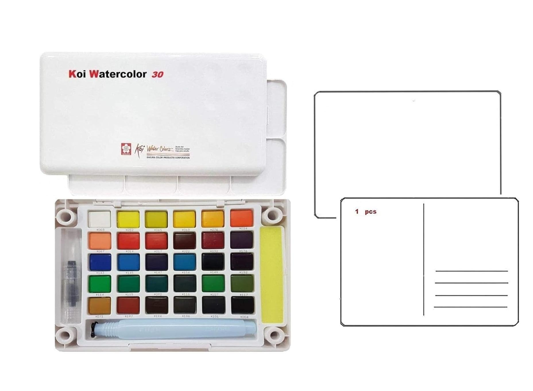 Sakur koi acuarela. caja de bocetos de bolsillo de acuarela Koi, 30 colores surtidos y 1 postales de acuarela