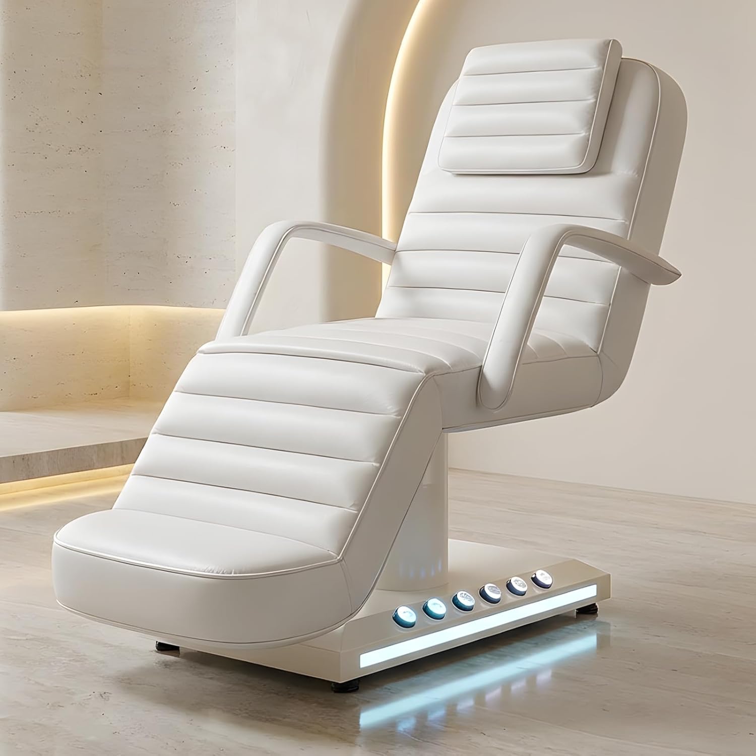 Electric Massage Table with LED Light, Adjustable Facial Bed with Foot Control for Spa, Tattoo, Waxing, and Eyelash Extension, Removable Headrest and Armrest, 90° Back & Leg Adjustment (White)