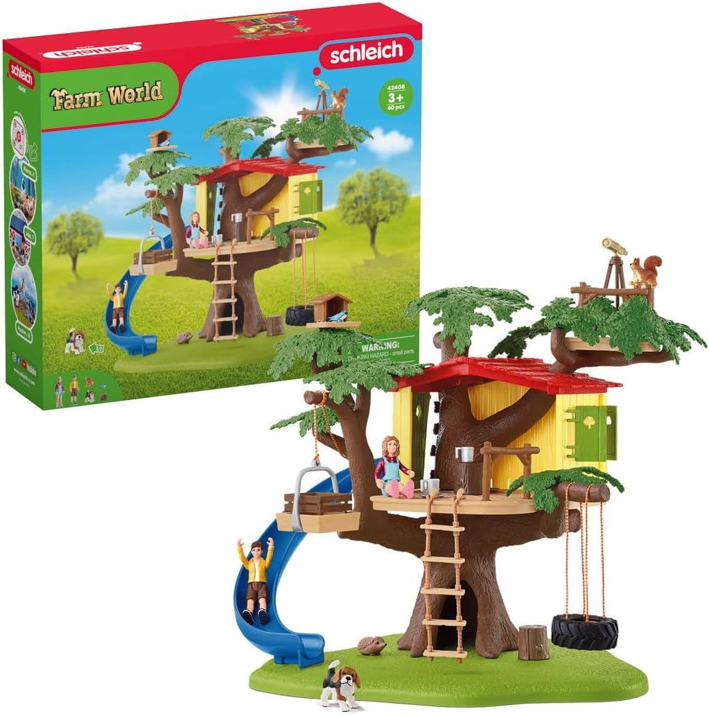 Schleich Farm World | Abenteuer Baumhaus 42408 | 28 Teile | Spielset ab 3 Jahren | Set mit Figuren, vielen Funktionen und zahlreichem Zubehör | schleich Bauernhof Spielfigur