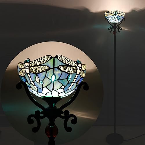 Miniatura 6 de Tiffany - Lámpara de pie de vidrio de teñido con libélula azul, luz de poste de pie en esquina vertical W10H70 pulgadas, base negra de metal, 1