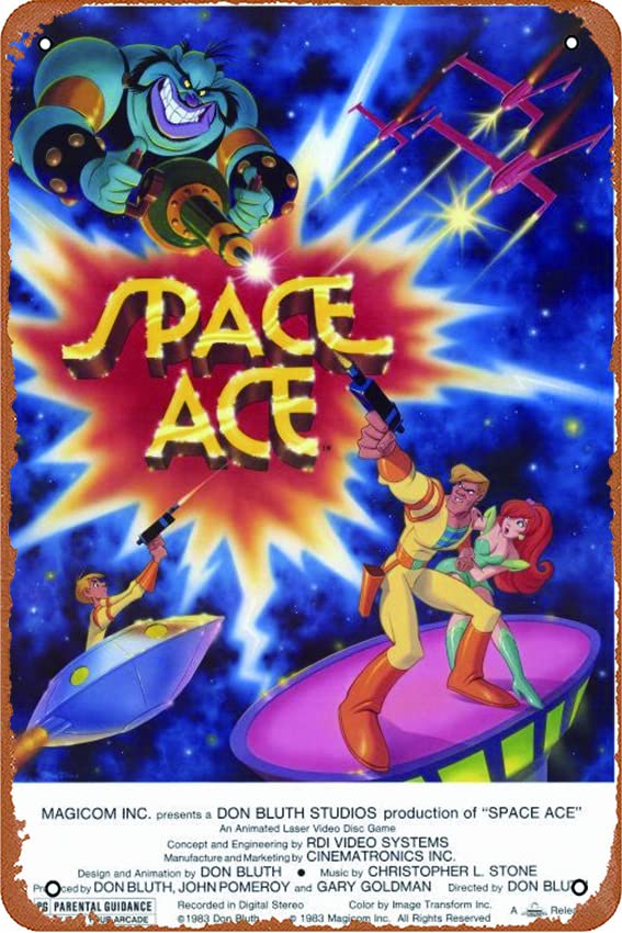 Kasdbopa Space Ace - Video Game Movie Retro Tin Sign Durable Wall Art Decor Metal Sign Home Vintage Bedroom Decoration Sign 8x12 inch