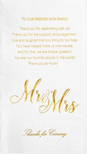 Miniatura 2 de Crisky Servilletas doradas de Mr & Mrs para cena de boda, servilletas de repuesto para tarjeta de agradecimiento, toallas decorativas desechables