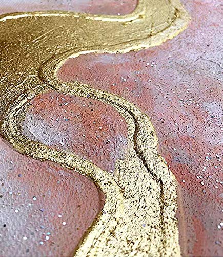 3 Piece Framed Canvas Wall Art Pink Gold Abstract Painting Water Flow Shape Modern Home Decor Ready To Hang 24X48 Inches #TOP4