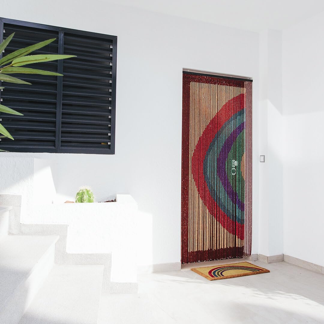 CATRAL NORTENE | Cortina Puerta Rainbow 60 Líneas | 90x200 cm | Madera Natural | Hecha a Mano