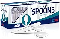 Blueshine 400 Pack Extra Heavyweight Disposable White Plastic Soup Spoons - Sturdy Heavy Duty for Parties, Catering, Daily Meals