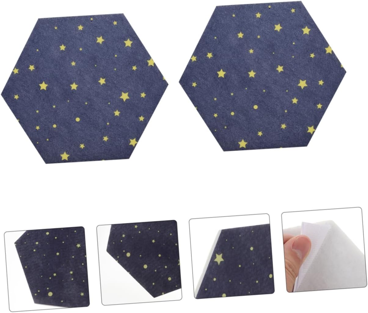 TEHAUX 2pcs Hexagon Felt Board Self-Adhesive Decorative Wall Bulletin Board for Photos and Memos Felt Material Blue Star Design for Home and Office Decor