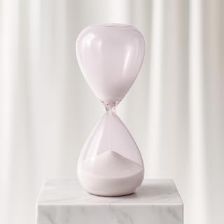 Hayley Hourglass Decorative Object – Small Transparent Glass Sand Timer Modern Home Decor Accent – Shelf & Coffee Table Decor for Office & Living Room – 12", Pink