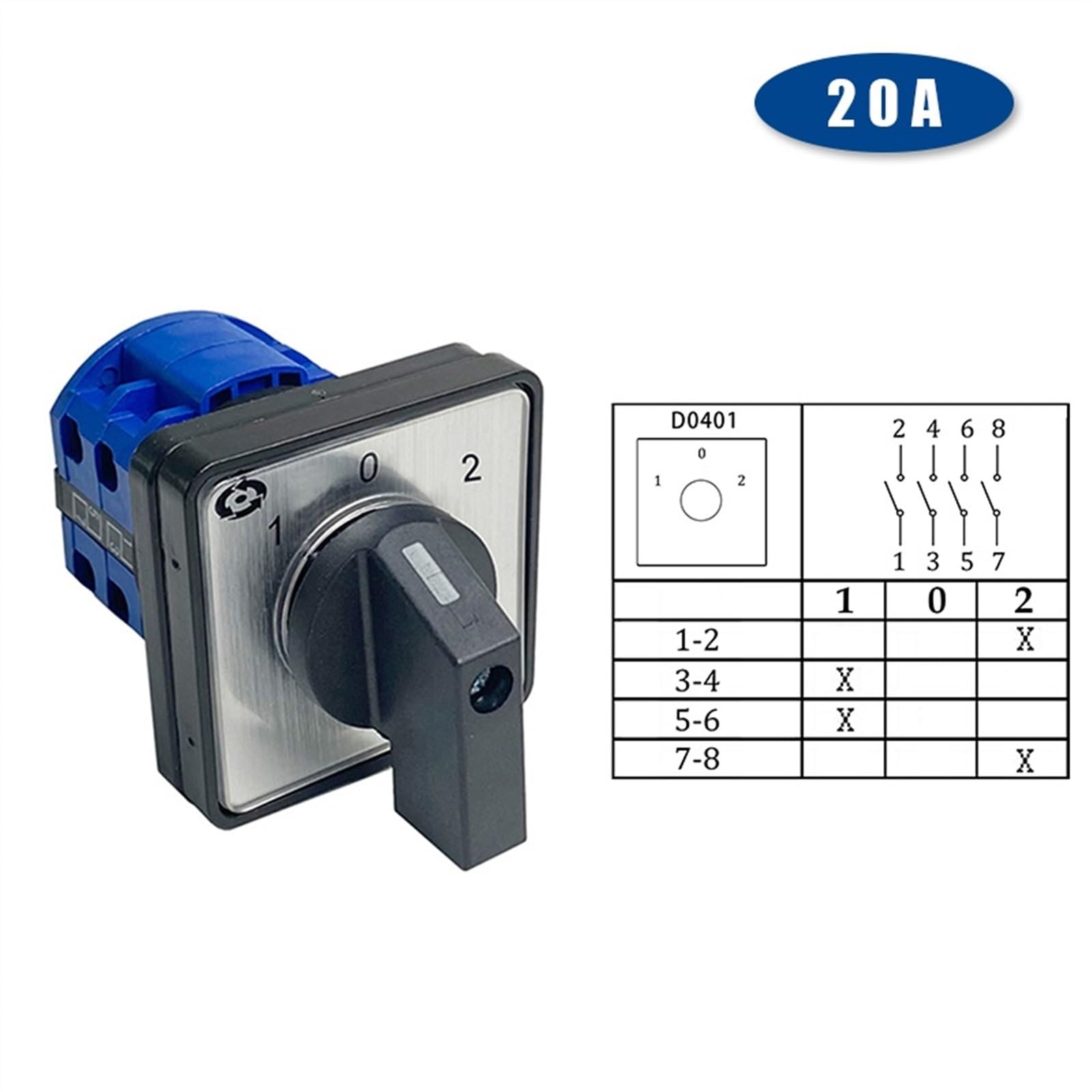 Selettore Rotary Switch Alta Tensione 20A 2 Poli 3 Posizioni Commutatore Elettrico Selettore LW26-20D0401/2