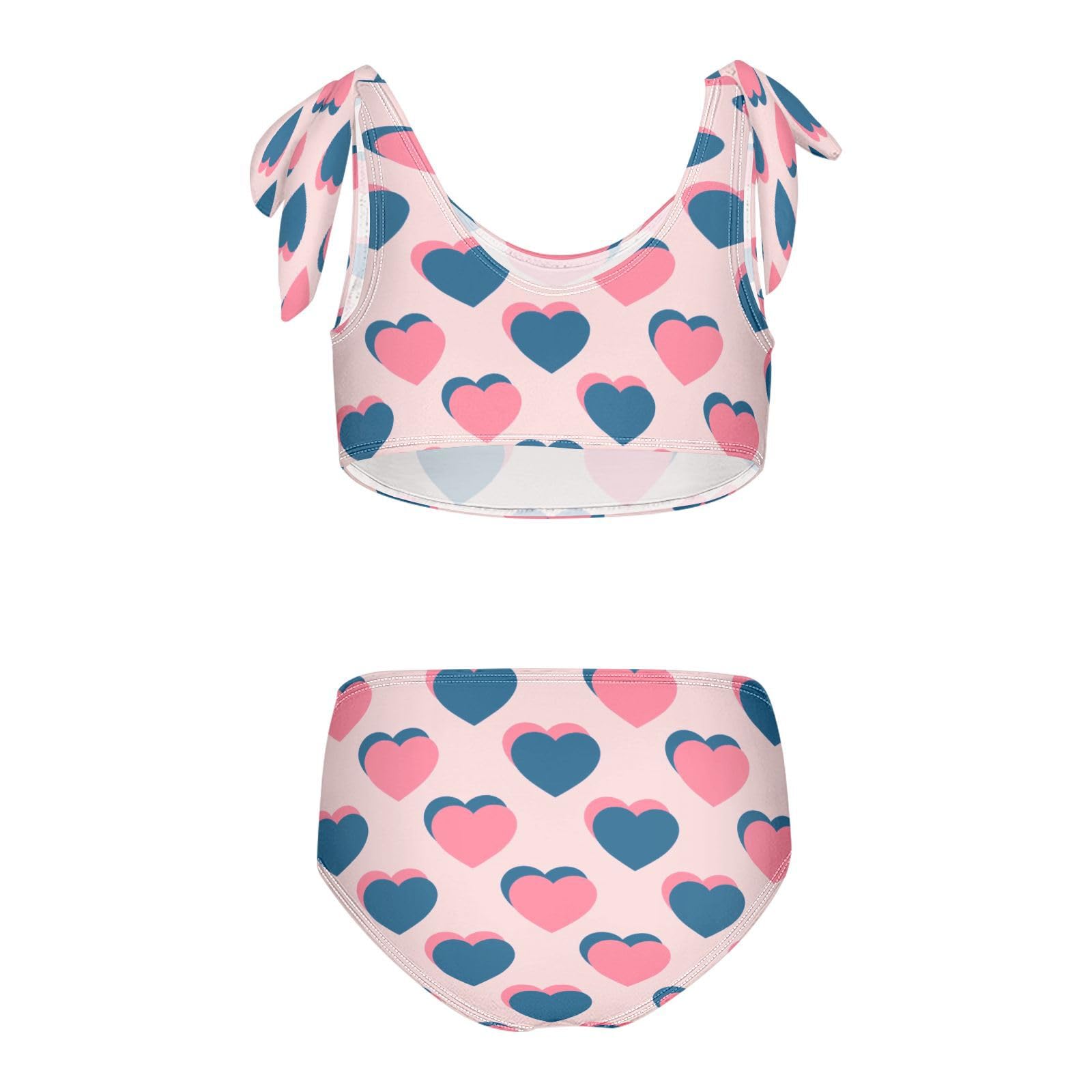 Dussdil Pink Navy Blue Lovely Hearts Girls Swimsuits 2 Piece Swimwear Bikini Set Bathing Suit for Girl Kids 11-12T