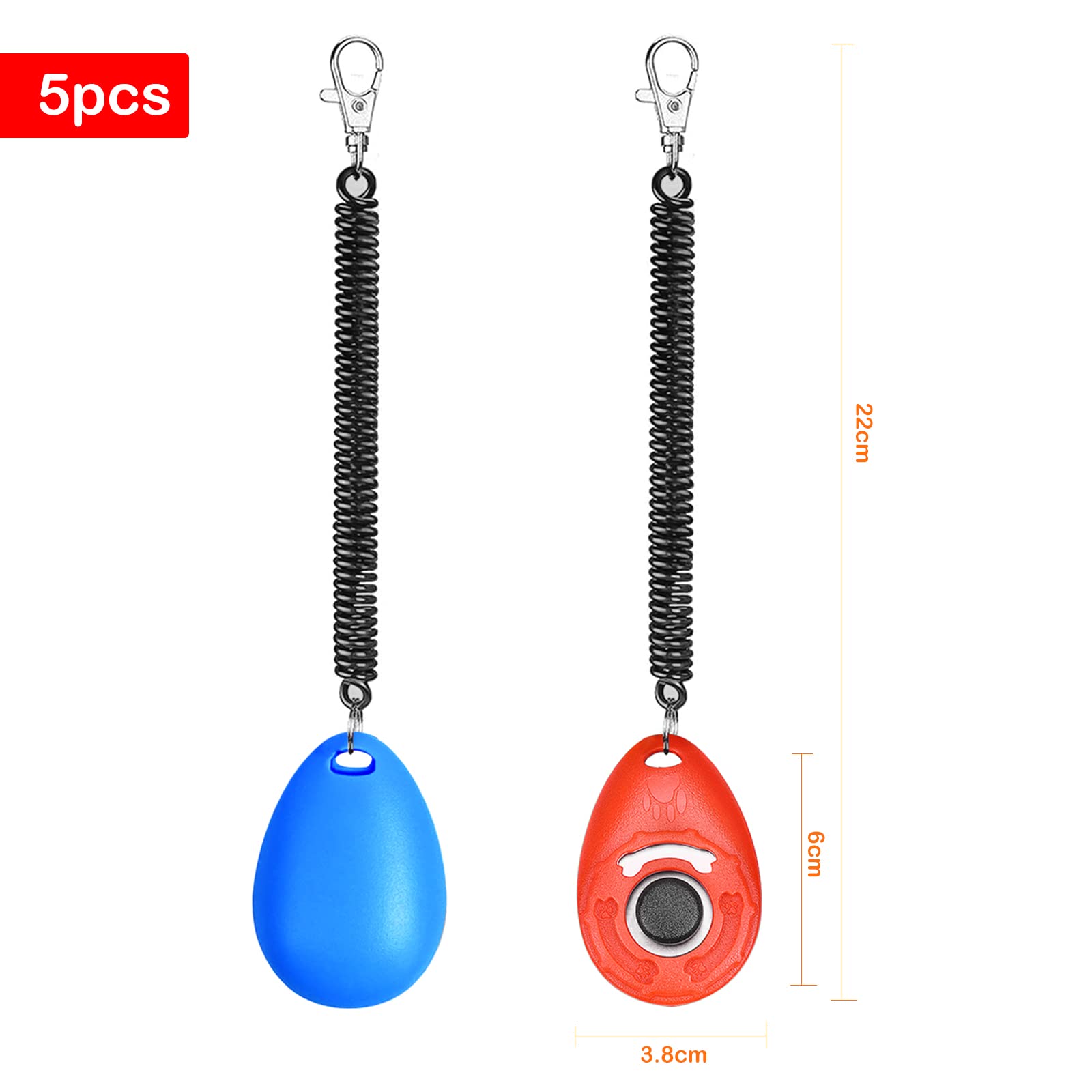 Hunde Clicker 5 Stück Haustier Trainings Clicker mit Handschlaufe, Finger Clicker für Clickertraining, Klicker mit Großem Knopf für Hund, Katze, Pferd Erziehung und Training (5 Farben)