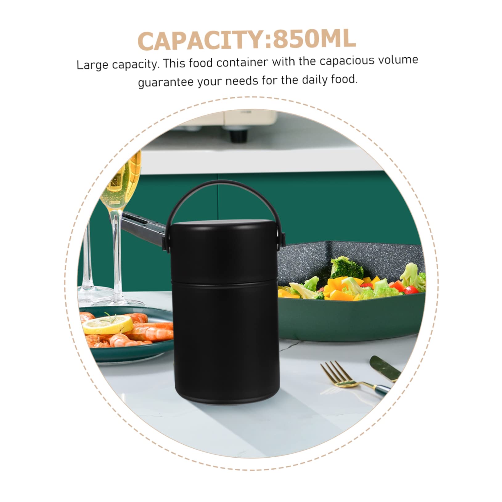 HEMOTON Contenitore Termico Nero per Alimenti in Acciaio Inox 850ml