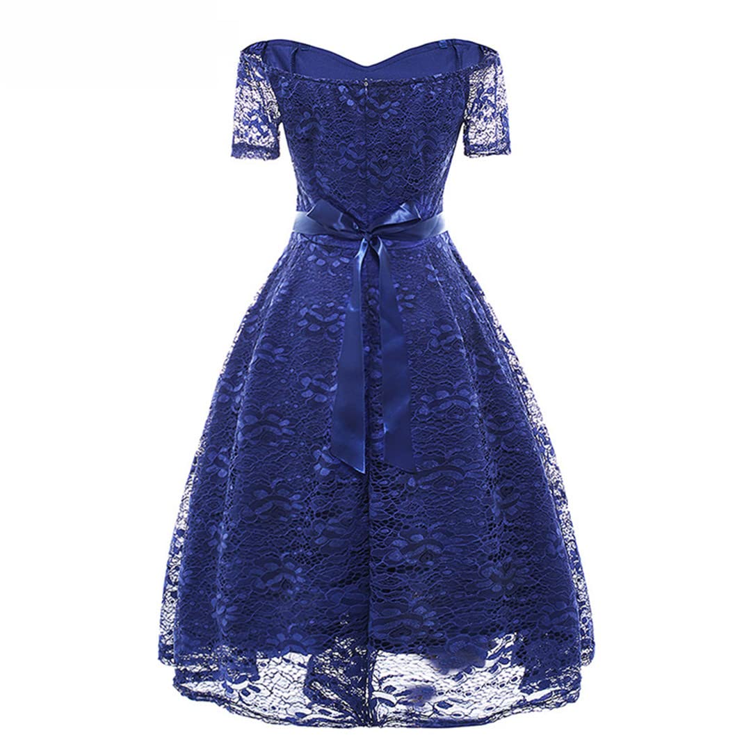 Dninmim Abito da donna con scollo diagonale sexy in pizzo con fiocco e fiocco in pizzo