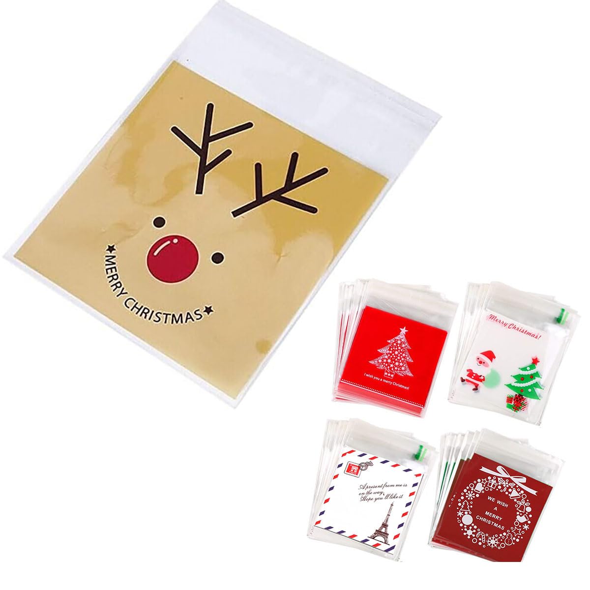 Van Der Linn 100Pcs Christmas Cellophane Bag 10 X 10 Mas Cookie Treat Bags Sweet Candy Party Favors (Style 039)