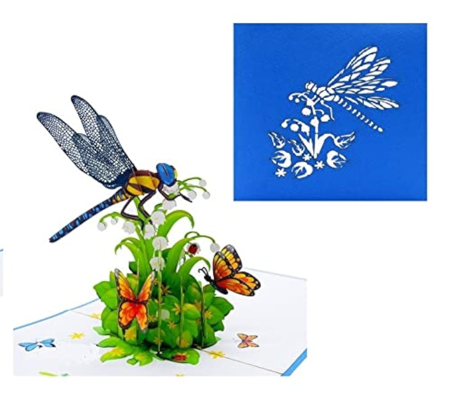 ETA 3D Dragonfly and Butterfly Pop Up Card, 3D Animal and Flower Birthday Card, Nature Card, Mother Day Card, 3D Card for Anniversary, Thank You, All