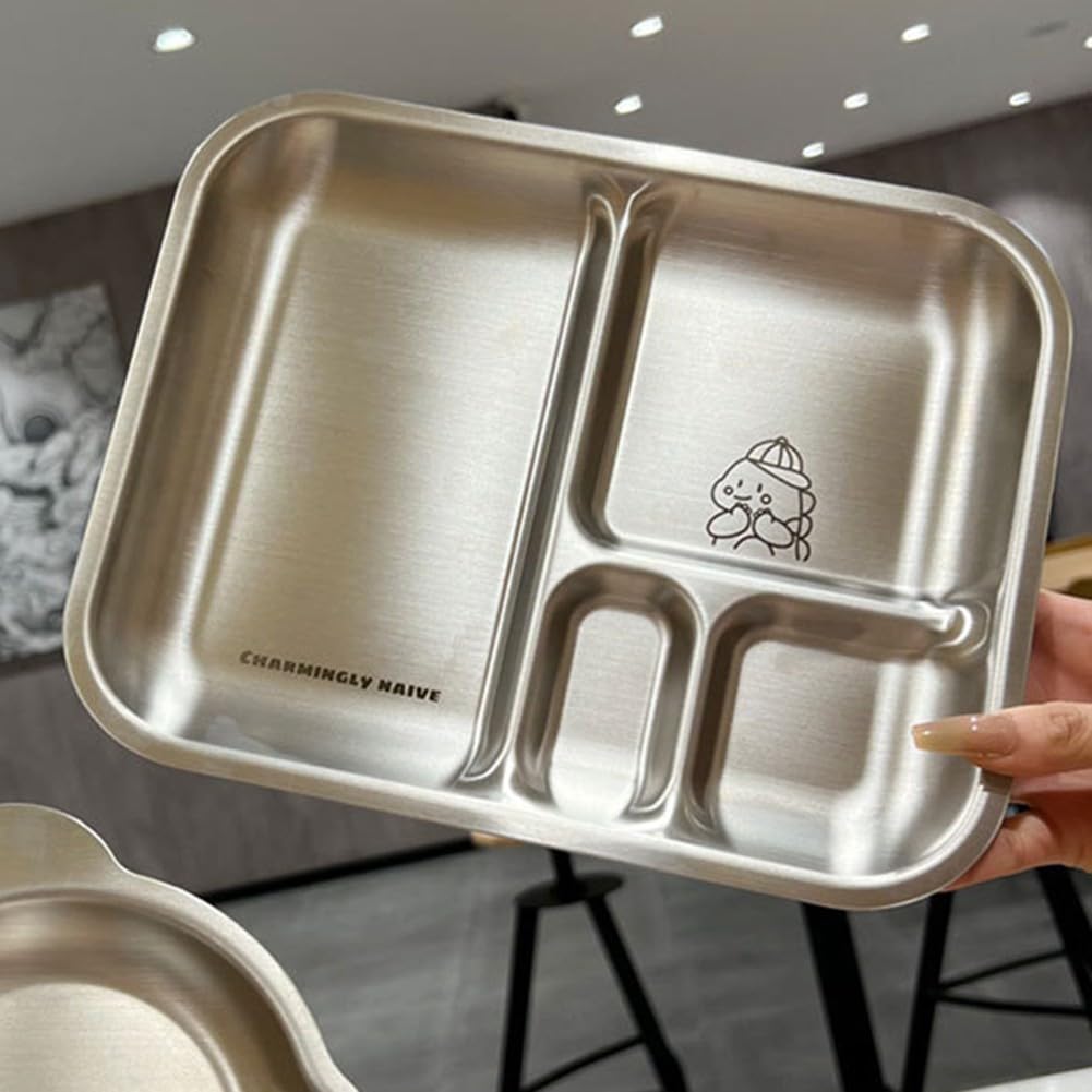 Homefurnishmall Assiettes à dîner divisées en acier inoxydable, 26 x 21 x 2 cm, vaisselle à 4 compartiments pour enfants, adultes, camping (pour tigre)