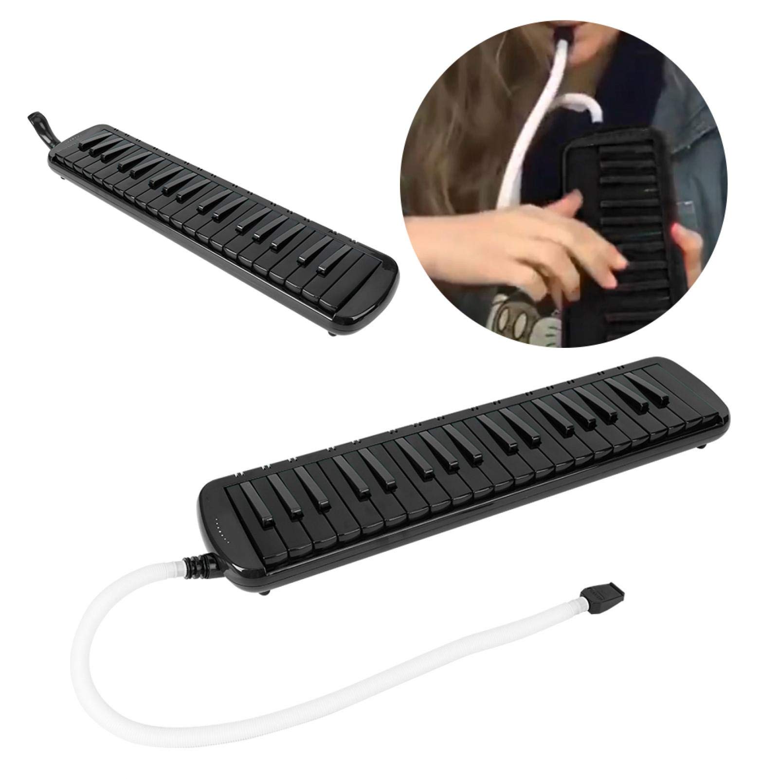 Teclado de piano de aire, instrumento melódico, boquilla de doble tubo Teclado de piano de aire, instrumento musical de viento Melodica de 37 teclas adecuado para la práctica(Negro)