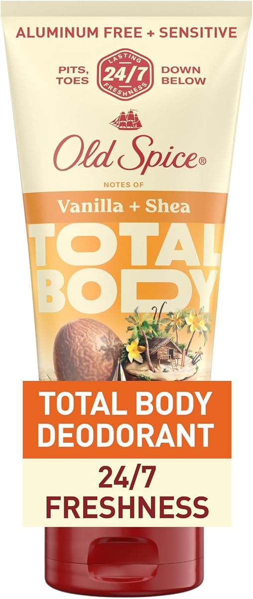 Whole Body Deodorant Cream for Men, Aluminum Free, Vanilla + Shea Scent, 24/7 Odor Protection, 24/7 Lasting Freshness, Dermatologist Tested, Gentle on Skin, Safe to Use All Over, 3.0 oz