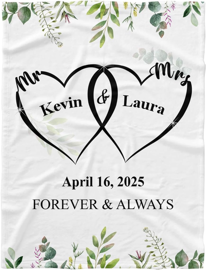 Personalized Wedding Couple Blanket, Gift for Wife Husband Her Him Girlfriend Boyfriend Mrs Mr, Fleece Sherpa Blankets 30x40 50x60 60x80 NQ5621533