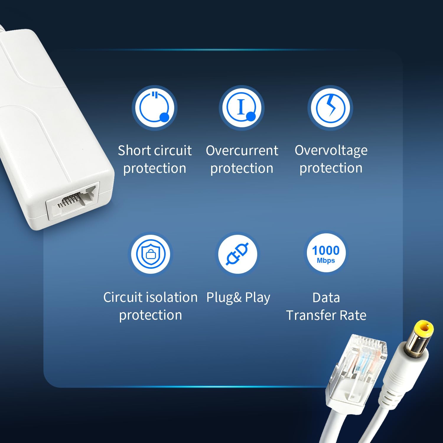 Gigabit PoE Splitter 12V 2A, IEEE 802.3af/at Standard Compliant 10,100,1000Mbps Power Over Ethernet Splitter Adapter with 5.5x2.1mm DC for Security Camera,Voip Phone, AP CCTV Surveillance