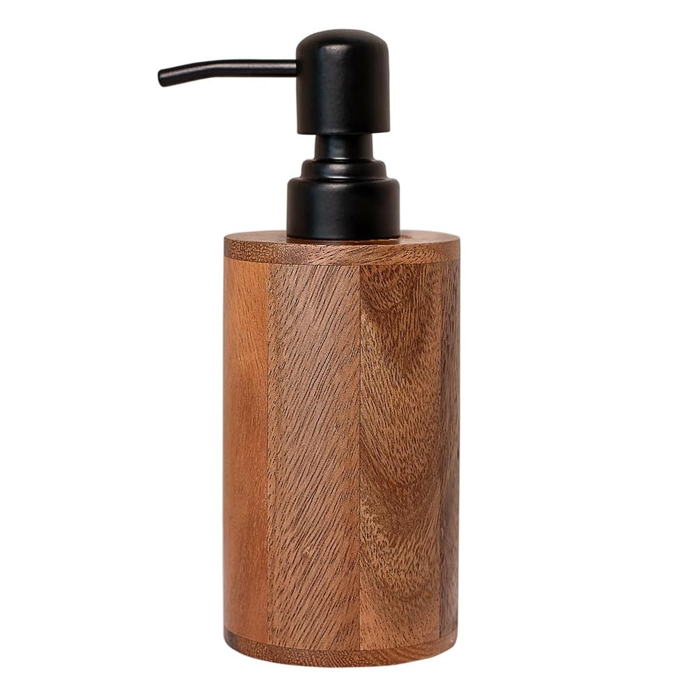 CTRLZS Wood Wooden for Bathroom& Kitchen Soap Dispenser, Refillable Hand Soap Dispenser Cylinder Design, Rustic Countertop Decoration