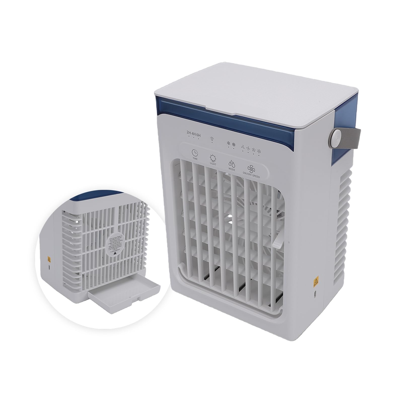 Generic Raffrescatore Evaporativo Portatile, Ricaricabile Tramite USB | Serbatoio dell'acqua da 1000 ml, 4 velocità del , timer 1-4 ore, luce ambientale RGB, ventola di raffreddamento ad aria