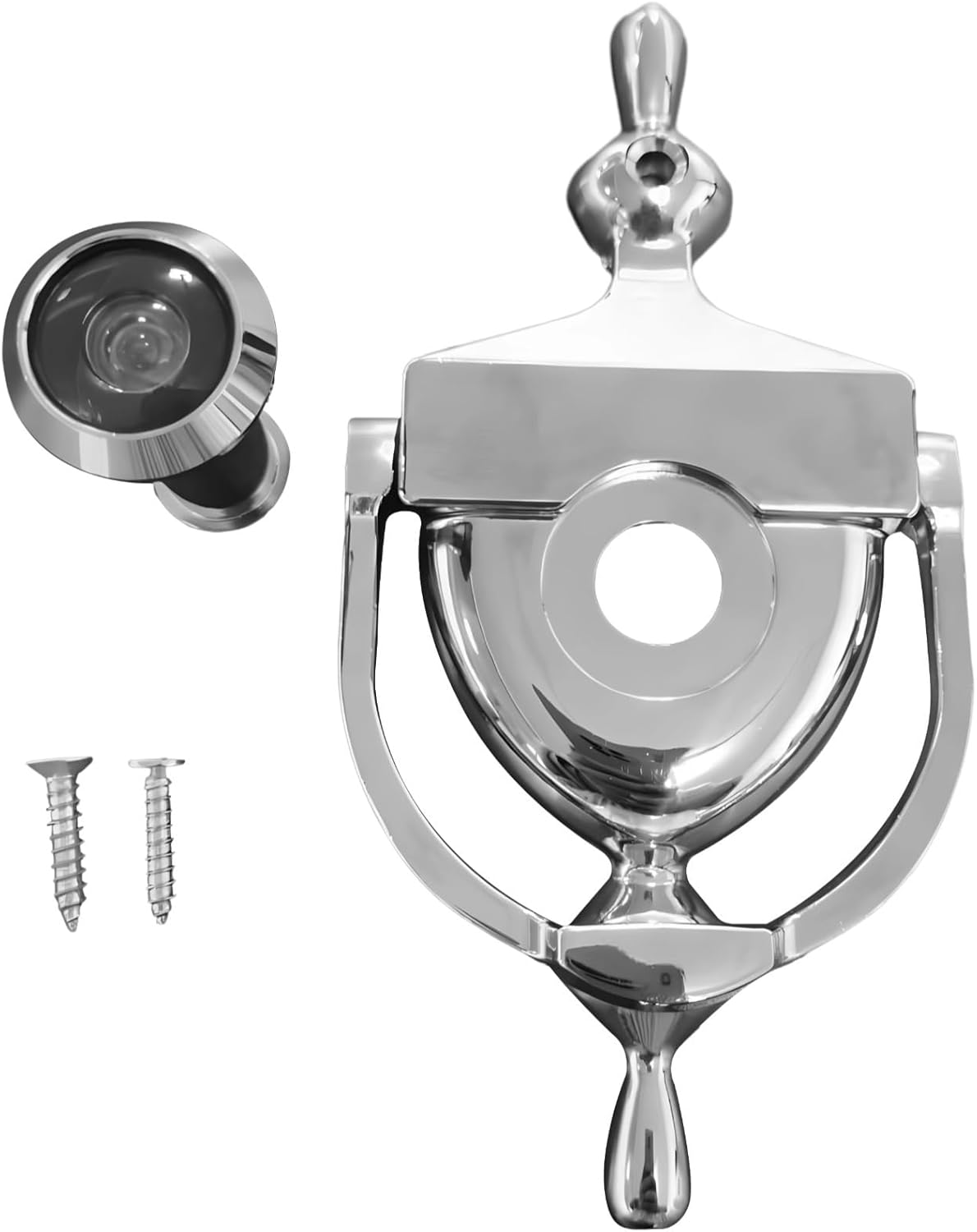 BOSREROY European Style Zinc Alloy Door Knocker, Satin Nickel Finish with Decorative Ball Top, Round Strike Plate, Easy Installation, High Gloss Metal Shine, Suitable for Front Doors