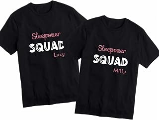 Personalised SleepOver Squad T-Shirt Pink Glitter Girls Party Night Top With Names