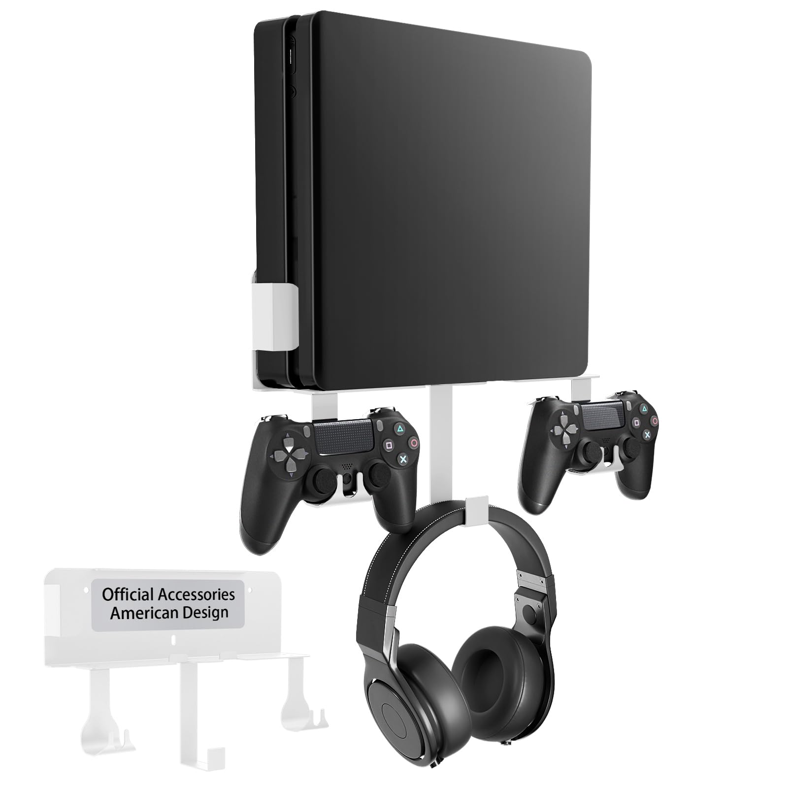Kit di montaggio a parete con 2 controller staccabili e gancio per cuffie, supporto da parete in metallo compatibile con PlayStation 4 Slim