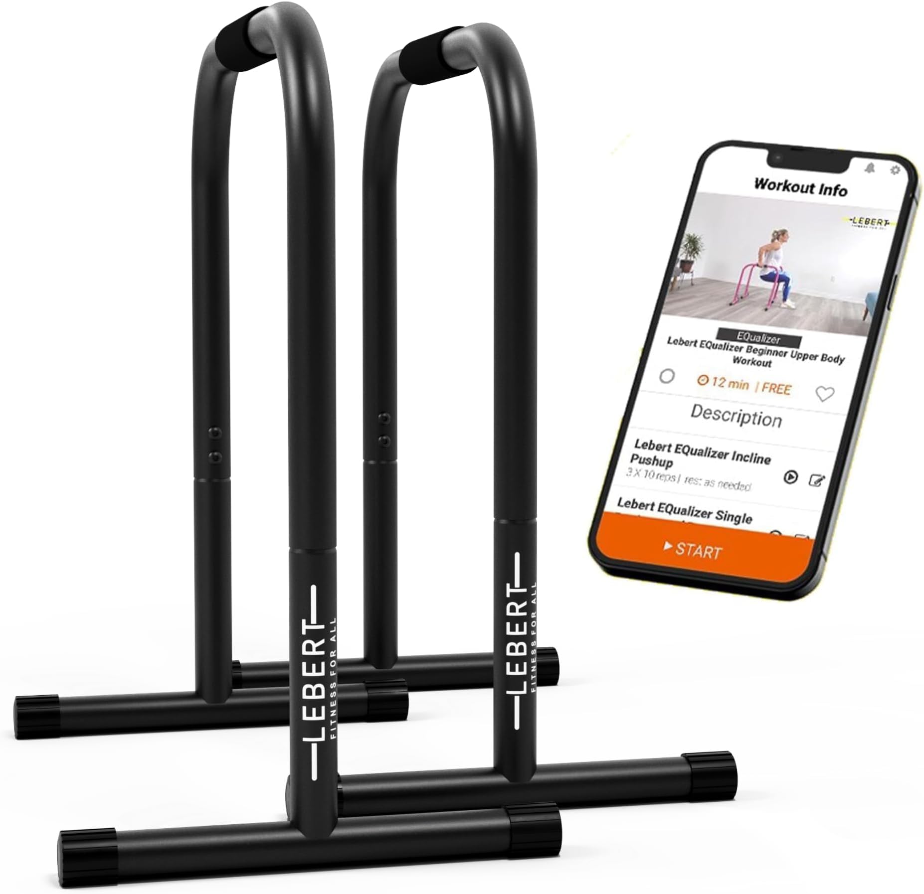 Lebert EQualizer Total Body Strengthener – Portable Dip Station for Full Bodyweight Training – Includes Hip Resistance Band & Online Coaching – Available in Standard & XL Sizes